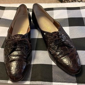 Salvatore Ferragamo lace up crocodile pattern brown loafer 9